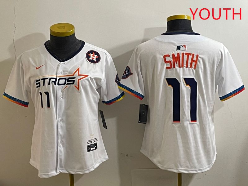 Youth Houston Astros #11 Smith White Fourth generation Joint Name 2025 Nike MLB Jersey style 4